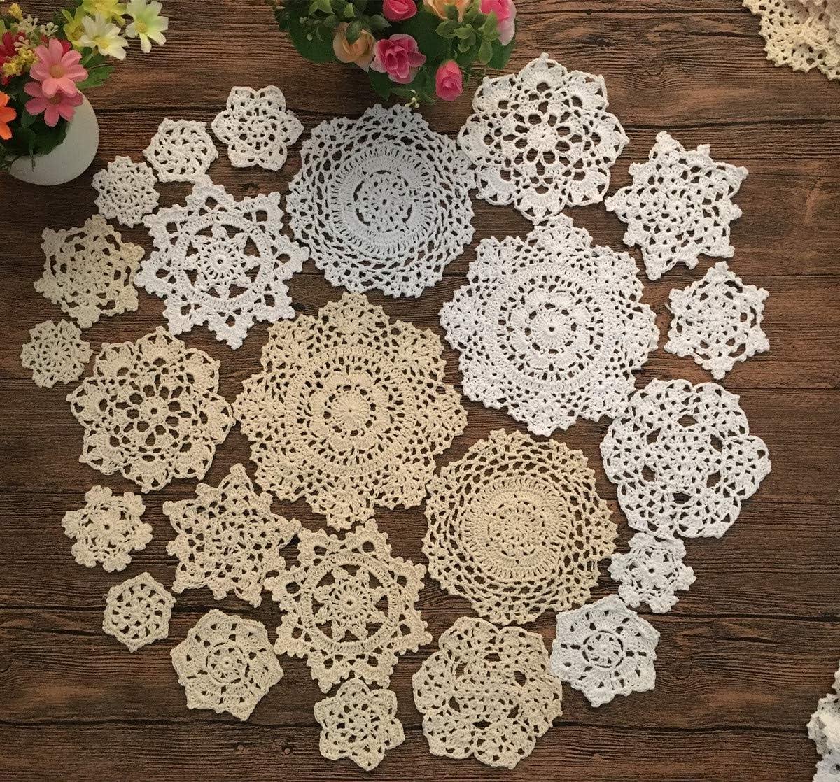 Haak Doilies Set - Katoen Kant - Woondecoratie - Handgemaakt Ontwerp - 24 Stuks - Wit Beige