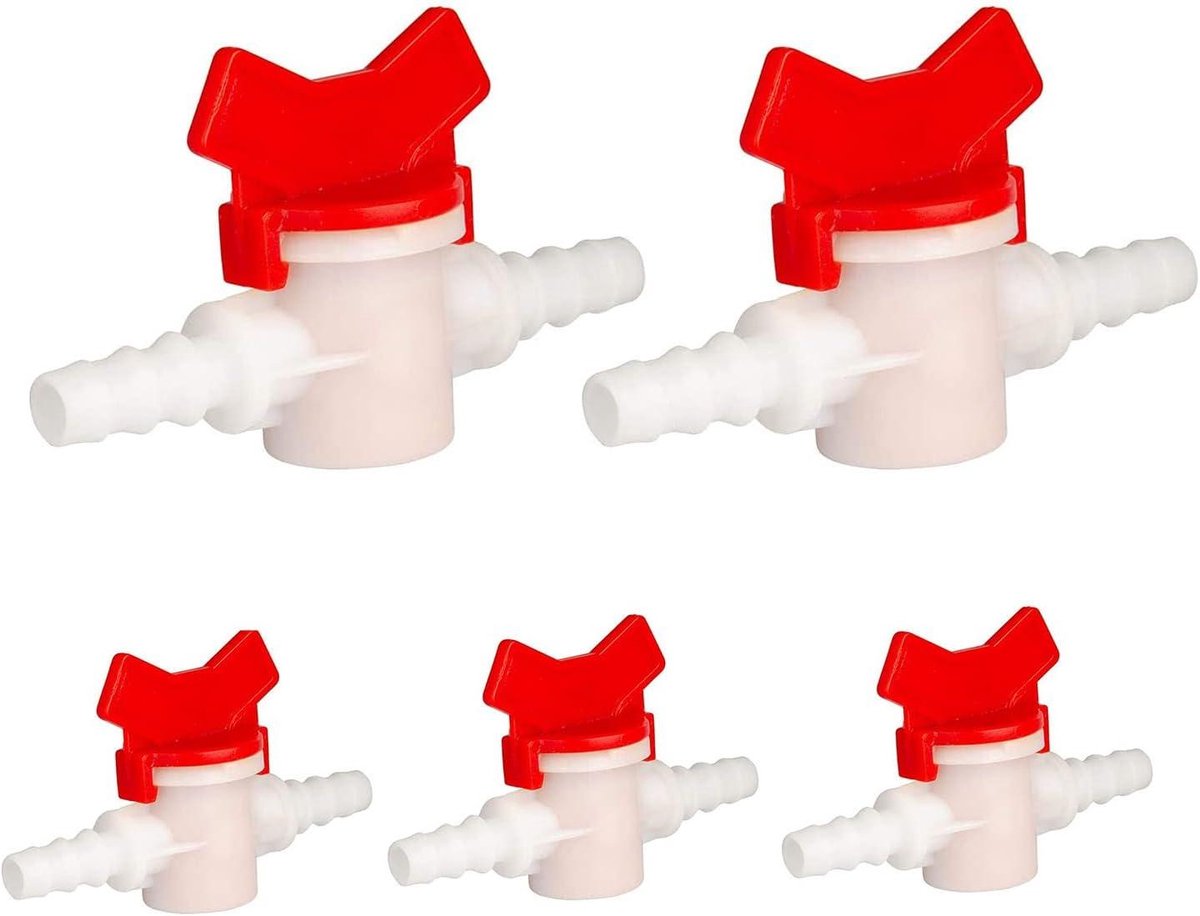 Kogelkraan met weerhaken - Afsluitschakelaar slang - Waterstroom regelen - Grote vlinderhandgreep - 5 stuks - Rood
