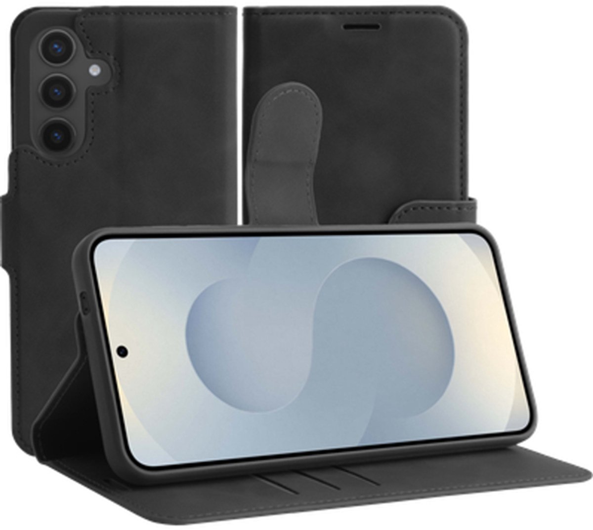 Just in Case hoesje geschikt voor Samsung Galaxy S25 Plus Hoesje met Pasjeshouder - Premium Bookcase - Zwart