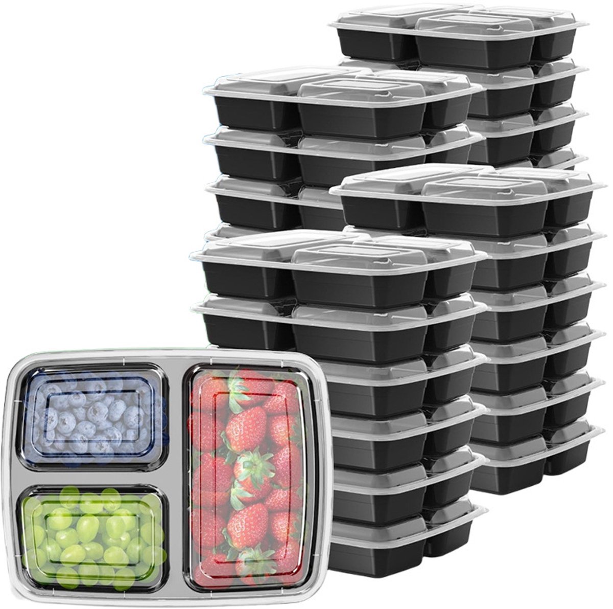 Vershoudbakjes - 3 Vakken - 1000 ml - 15 Stuks