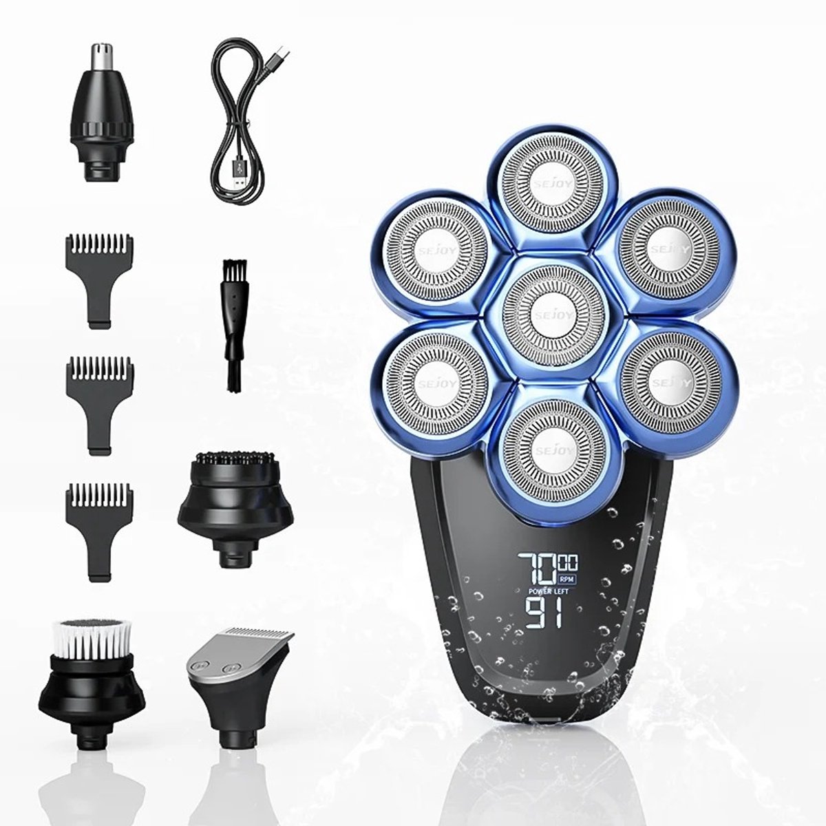 DIMICO - Scheerapparaat Mannen – Bald Shaver – 5-in-1 Grooming Set Met Trimmer Functie – Nat & Droog – Waterdicht – LED Display – USB-C – Hoofd & Gezicht