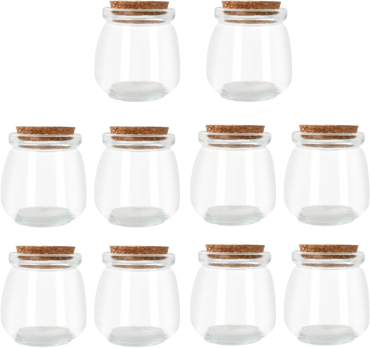 Set van 10 Kruidenspotjes met Kurken Deksel, Kleine Glazen Flessen voor Pudding, Yogurt en