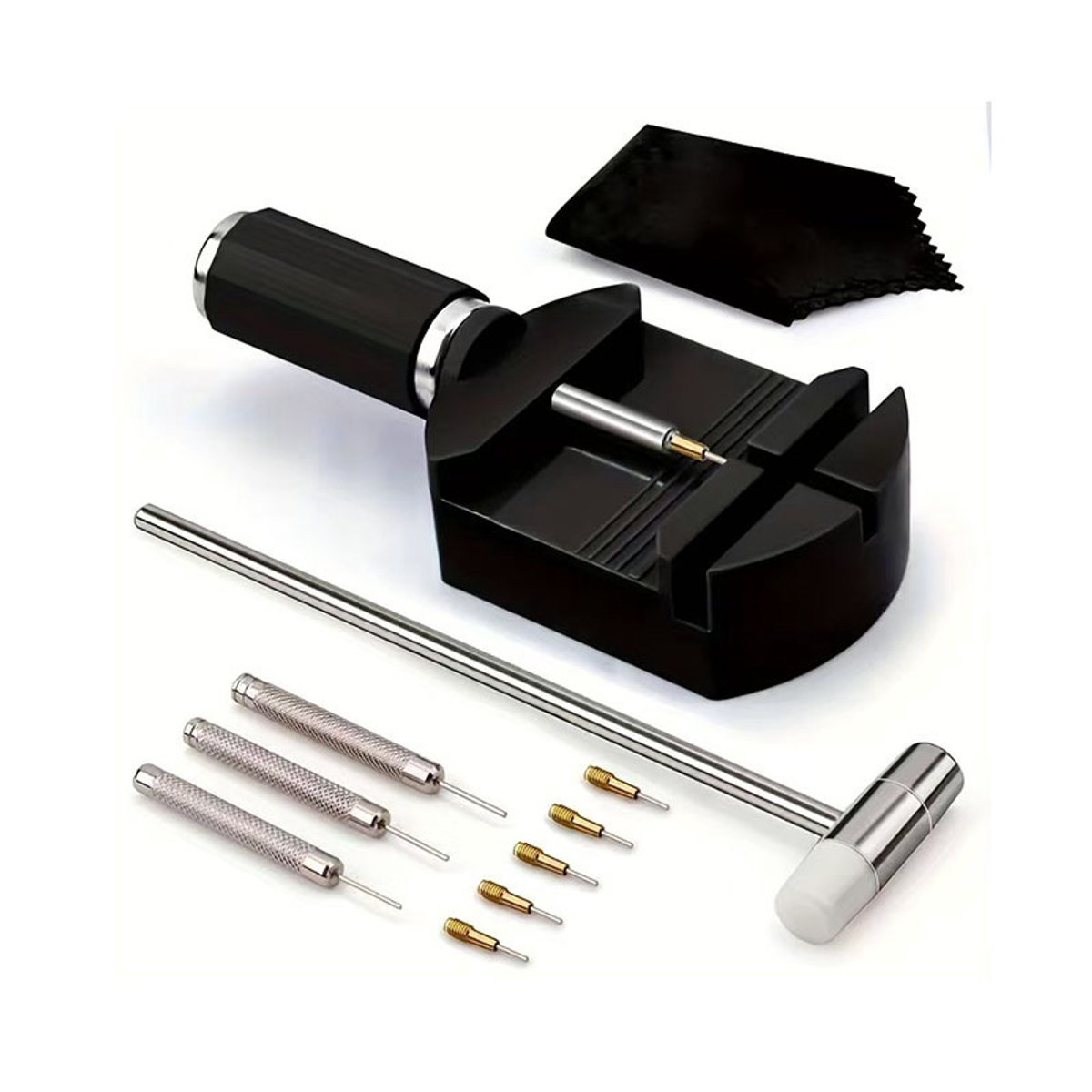 Horlogemaker gereedschapsset, inclusief bandverwijderaar, penvormige pers, schoonmaakdoek en accessoires, geschikt voor het demonteren van horlogebanden en een gereedschap dat geschikt is voor het aanpassen van horloges.