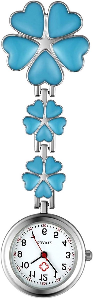 Verpleegster Horloge - Zakhorloge Badge - Medisch Werk - Hart Bloemen Design - 2.5 cm Kast - Blauw