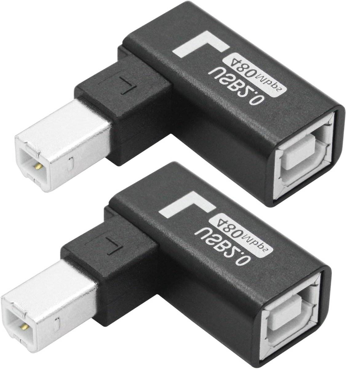 90 Graden Adapter - Haakse Connector - Printer Aansluiten - Metaal Robuust - 2 Stuks - Zwart