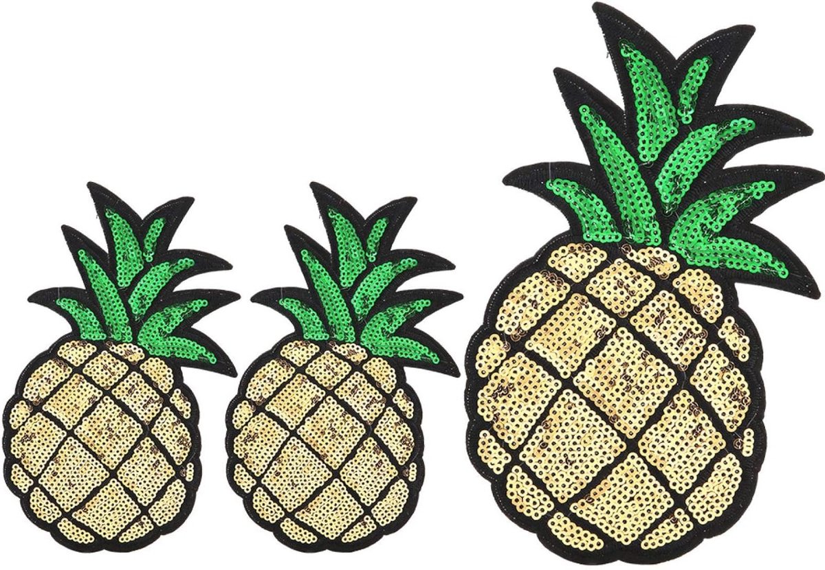 Set van 3 geborduurde stoffen patches met ananas en cactus - Herstel patches voor kleding, tassen en DIY decoratie