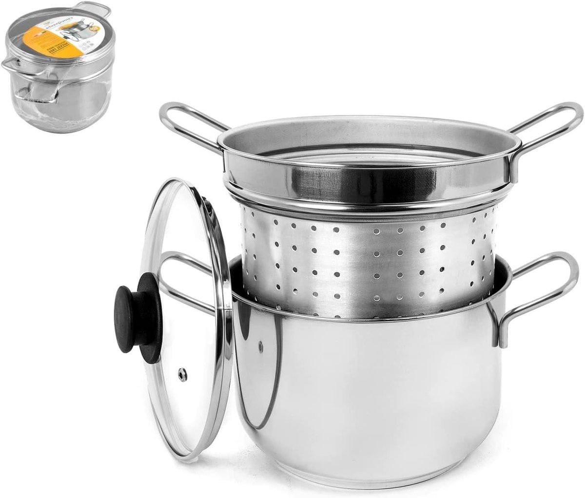 Pastakoker RVS - Kookpan Deksel - Koken van Pasta - Vaatwasserbestendig - 20 cm - Zilverkleurig