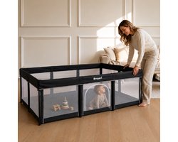 Broyari® Grondbox Baby – Binnen 2 Seconden Inklapbaar – Inclusief Speelmat & 50 Speelballen – Opvouwbare Baby Speelbox – Kinderbox – Playpen – 120x180 cm – Zwart