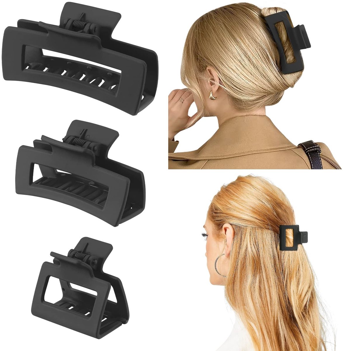 MTTproducts- Haarklauwclips - Antislip - Grote/Middelgrote/Kleine Haarclips - Vierkante/Rechthoekige Klauw - Sterke Kaakclip - Voor Dik/Dun Haar