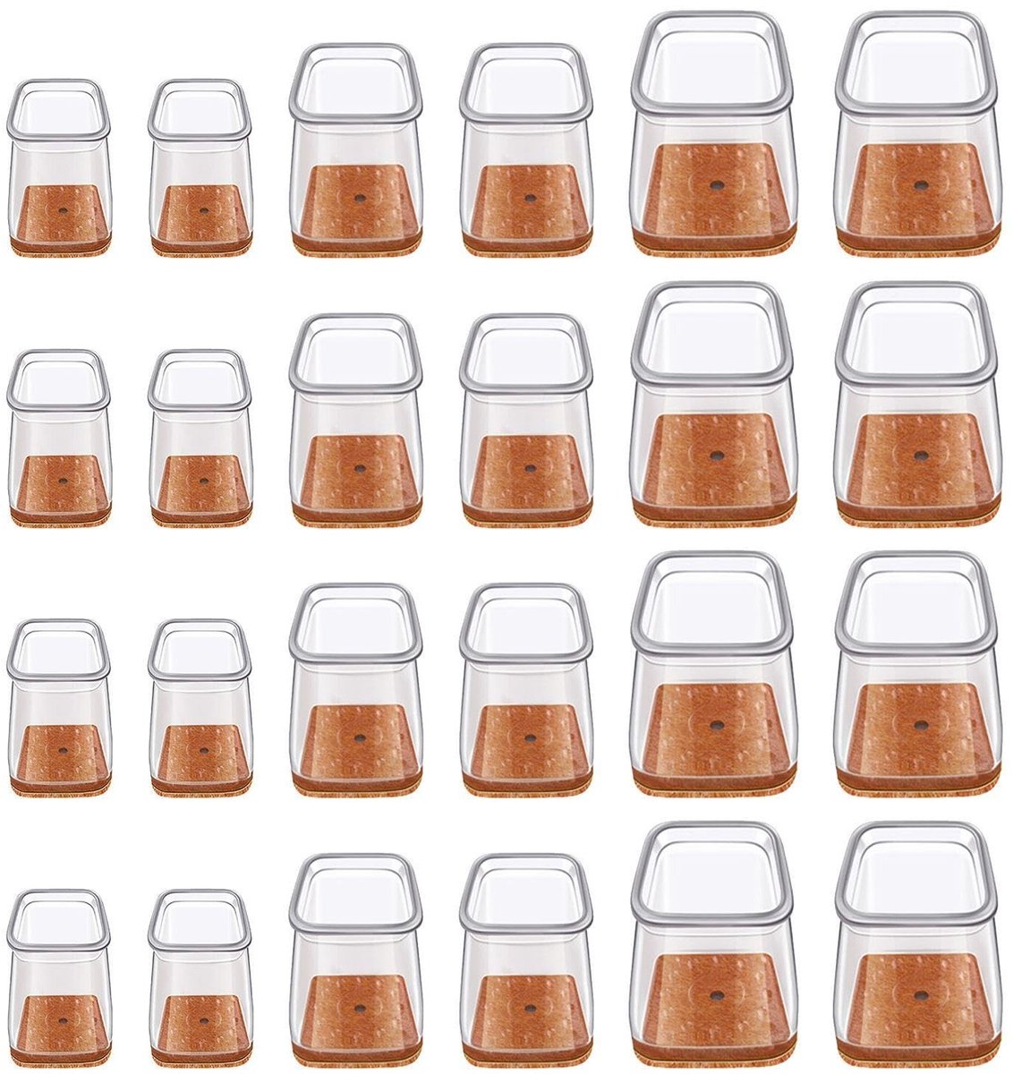 MTTproducts- Stoelpootkappen 24 Stuks - Transparante Silicone Beschermers - Slijtvaste/Antislip - Voor Tafel- en Stoelpoten - Diverse Maten - Geluidloos Gebruik - Meubelbeschermers