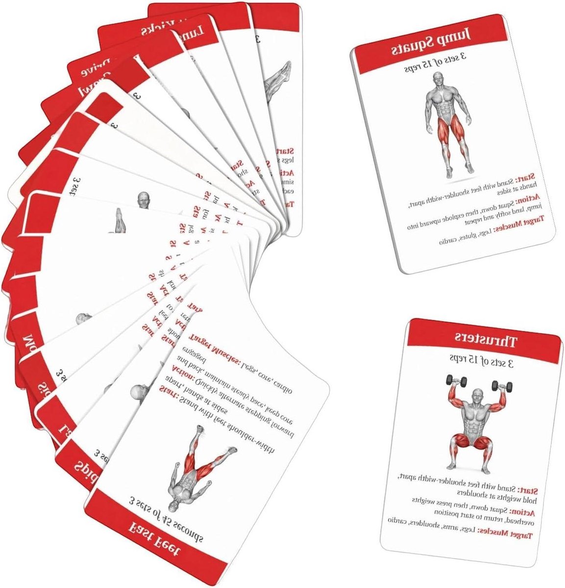 Trainingskaarten Set - Fitnesskaarten - Thuis Trainen - 36 HD Kaarten - 36 Stuks - Gekleurd