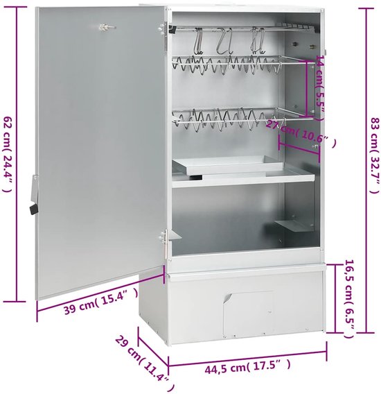 vidaXL BBQ-rookoven met houtsnippers 44,5x29x83 cm staal van Merkloos — afbeelding 2