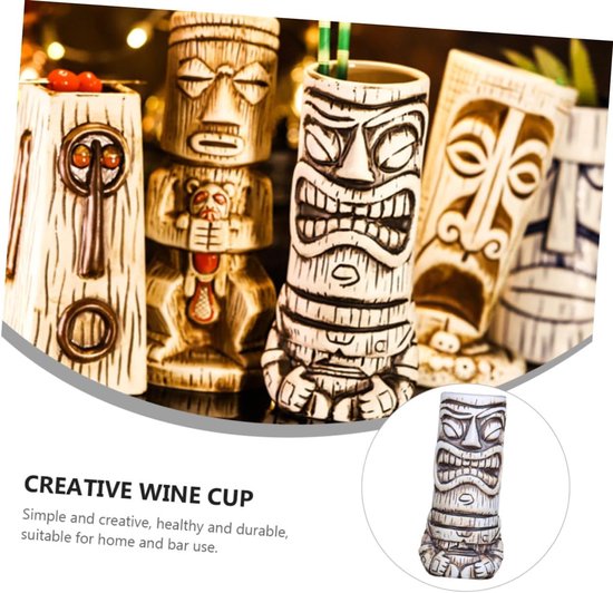 ABOOFAN Hawaii Tiki Cup keramische koffiekop keramische wijnbeker cocktail glazen keramische mok koffie mokken wijnglazen cocktail beker water mok keramiek cocktailglas wit — afbeelding 3