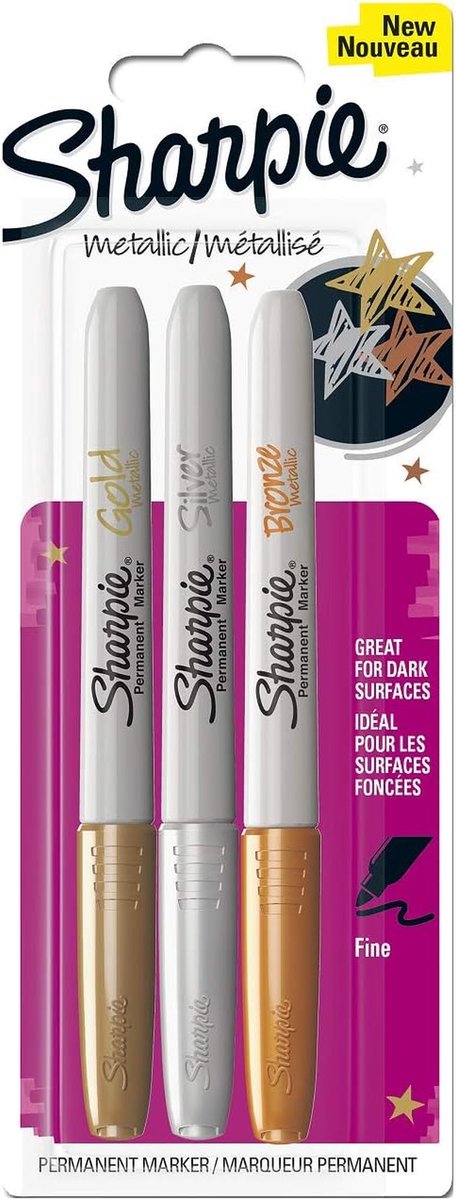 Set van 3 Metallic Permanente Markers Goud Zilver Brons Onuitwisbaar