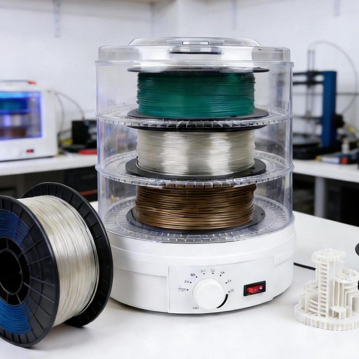 Filament Droger Box - 3D Print Materiaal - 3D Printen Verbeteren - 360° Circulerende Verwarming - Voor 3 Spoelen - Wit