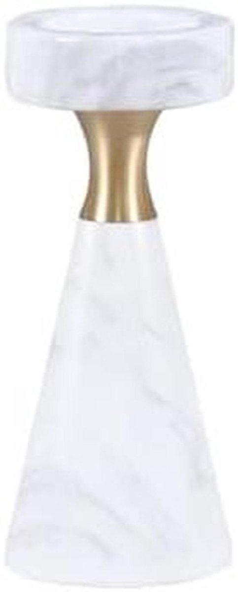 Marmeren Kandelaars - Kaarsenhouder Set - Woondecoratie - Handgesneden Design - Middelgroot - Wit Goud