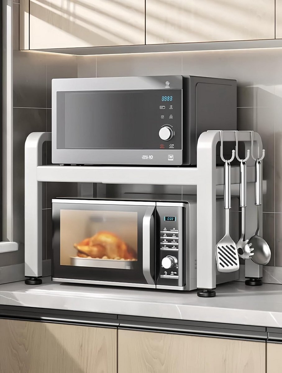 Uitschuifbare Magnetron en Oven Plank met Haken - Flexibele Keukenopslag