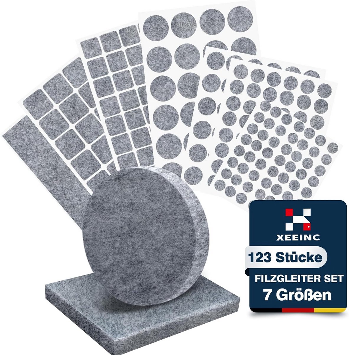 Viltpads voor Stoelen - 8 Maten, 3 mm Dik, Zelfklevend, voor Vloerbescherming (165/225 stuks, Grijs/Zwart)