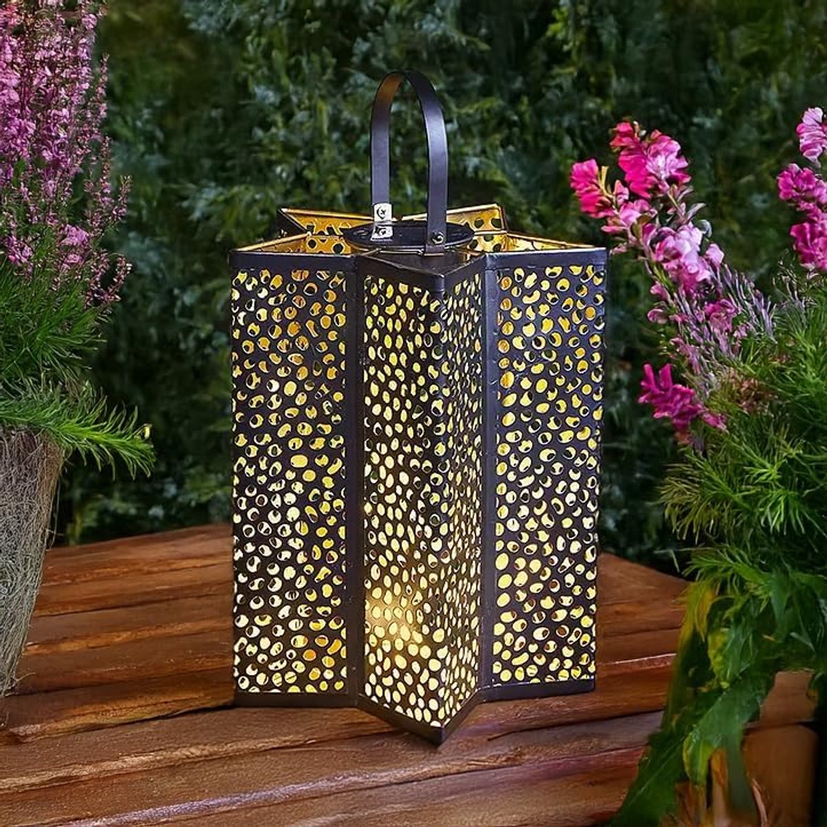 Zonne energie buitenlampen voor tuin 30cm hangende lantaarn met silhouet effect LED