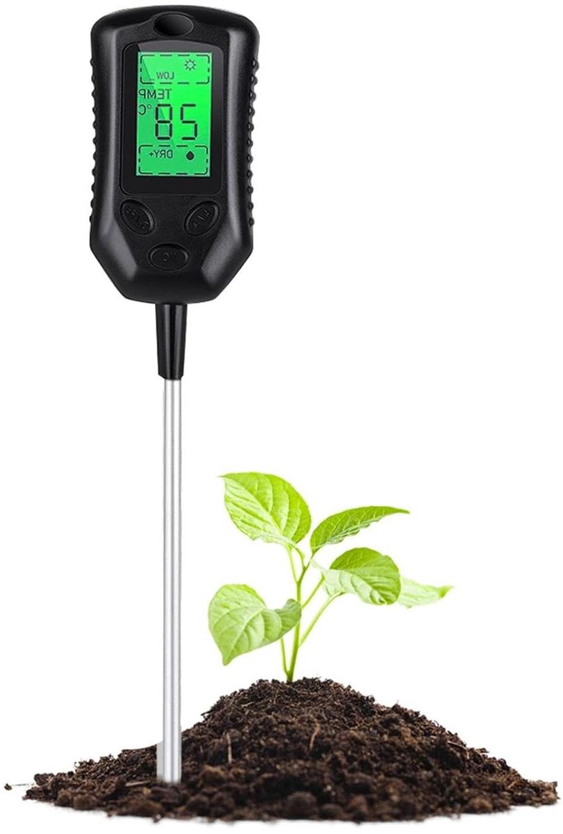 Digitale Bodemtester - Bodemvochtmeter Vochttester - Planten Verzorgen - 4-in-1 Meting - 10 cm Diepte - Zwart