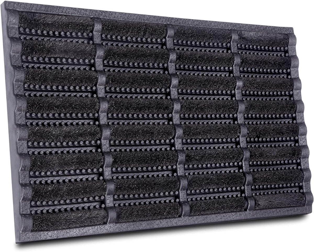 QIN® Borstelmat voor Buiten - Voetenveger met Borstels - Deurmat - Antislip met Kokosborstels - Weerbestendig - Zwart - 45cm x 75cm x 5cm