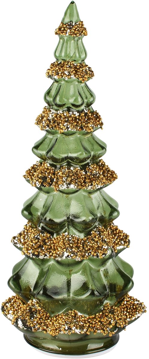 Dekoratief | Deco boomje, groen/goud, glas, roterend, LED, 14x14x33cm | A265981