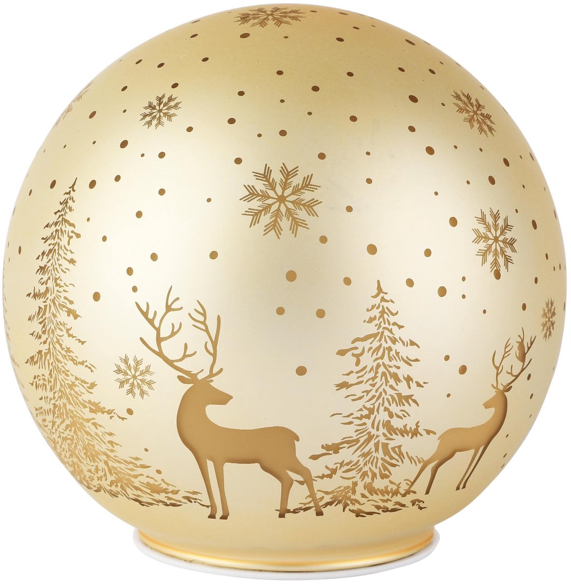 Dekoratief | Deco bol 'Winter Forest', creme/goud, glas, roterend, LED, 15x15x15cm | A265967