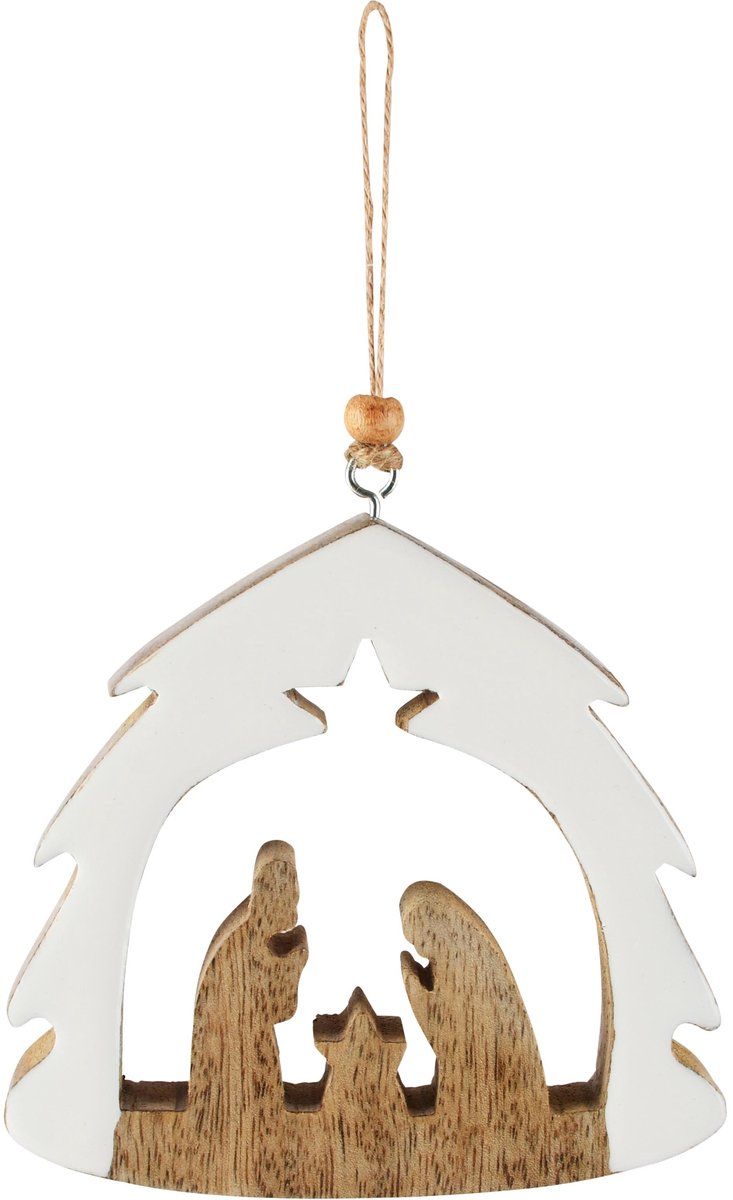 Dekoratief | Hanger kerststalfiguren, wit/naturel, hout/enamel, 12x2x11cm | A268207