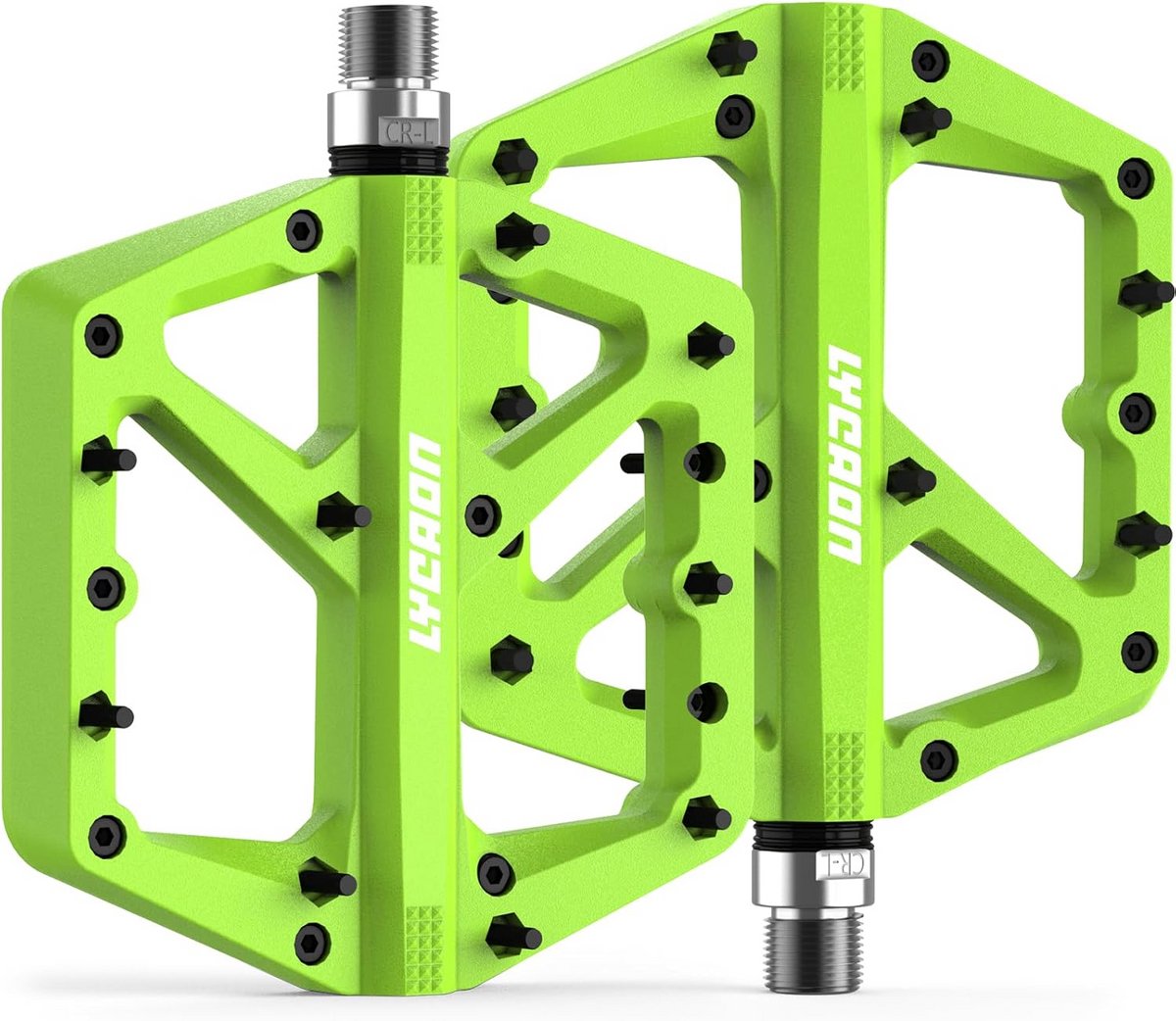 LYCAON Bicycle Pedals - Road Bike/Mountain Bike MTB Pedals, Non-Slip 9/16 Inch CR-MO Spindle Bike Nylon Pedal, Pedals for MTB BMX Bicycle Road Bike, Anti-Slip Flat Pedals (Green)