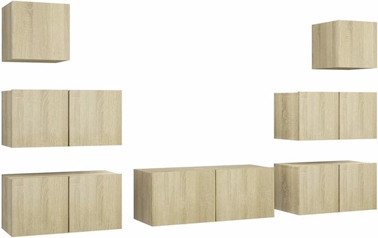 LAPOOH 3079027 TV Stand Set, 7-Piece Sonoma Oak Made of Chipboard, TV Furniture Set, TV Furniture Set, Modern TV Cabinet Set for Living Room — afbeelding 3