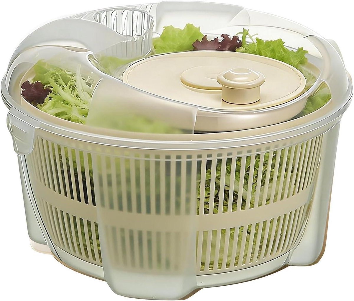 Slacentrifuge - Groente Droger - Salades Maken - Handmatige Zwengel - 21 x 21 x 14 cm - Wit