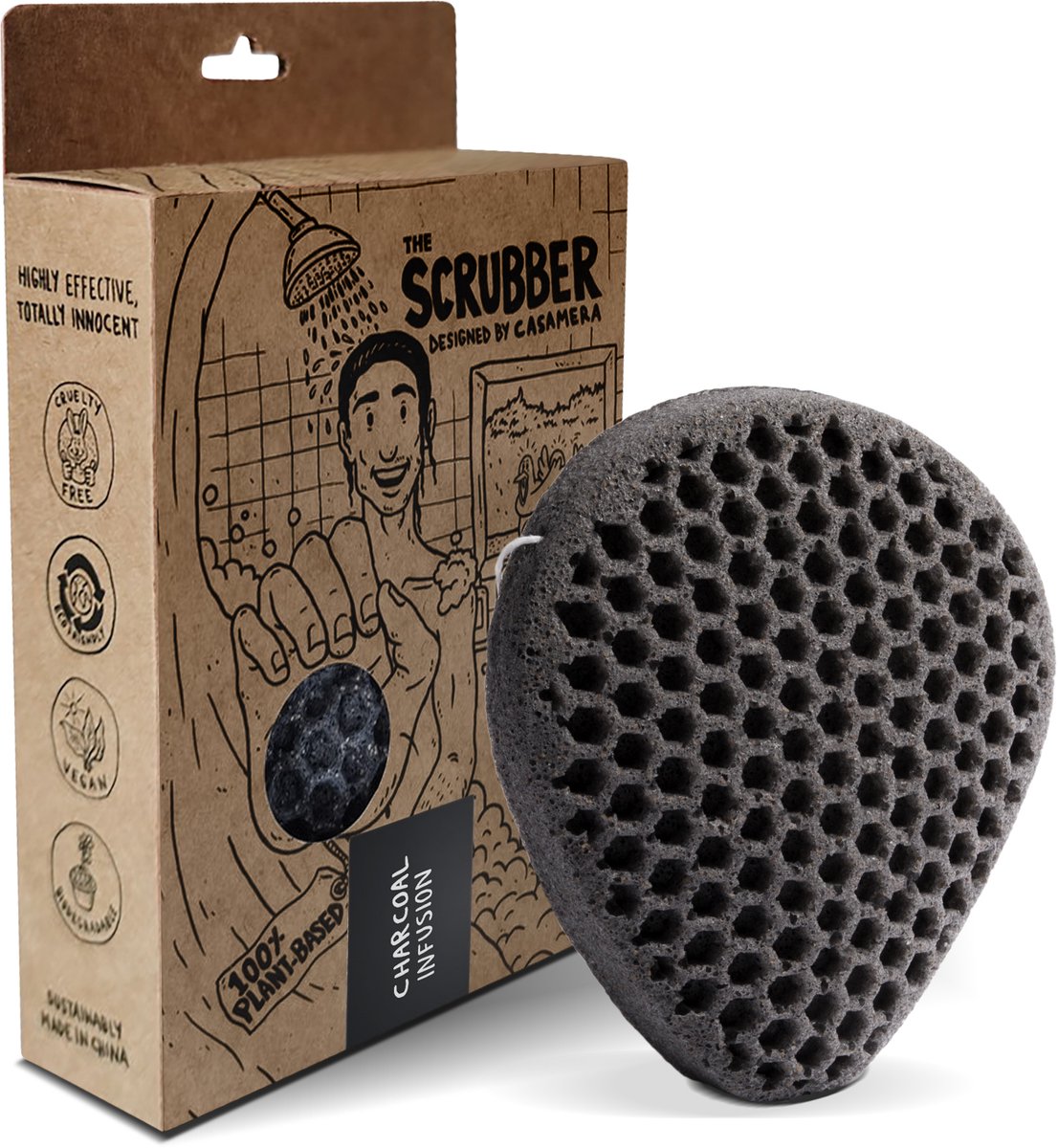 Tu-Untangle Konjac Spons Charcoal - Douche Spons met Scrubzijde - 100% Biologisch Afbreekbaar Badspons