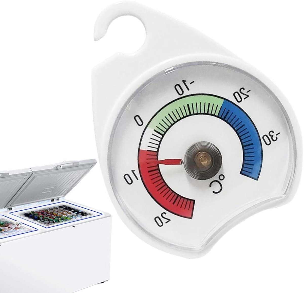 Koelkastthermometer Precisie - Temperatuurmeter Keuken - Bewaken Koelkast Temperatuur - Analoge Wijzer - 6 Centimeter - Zilverkleurig