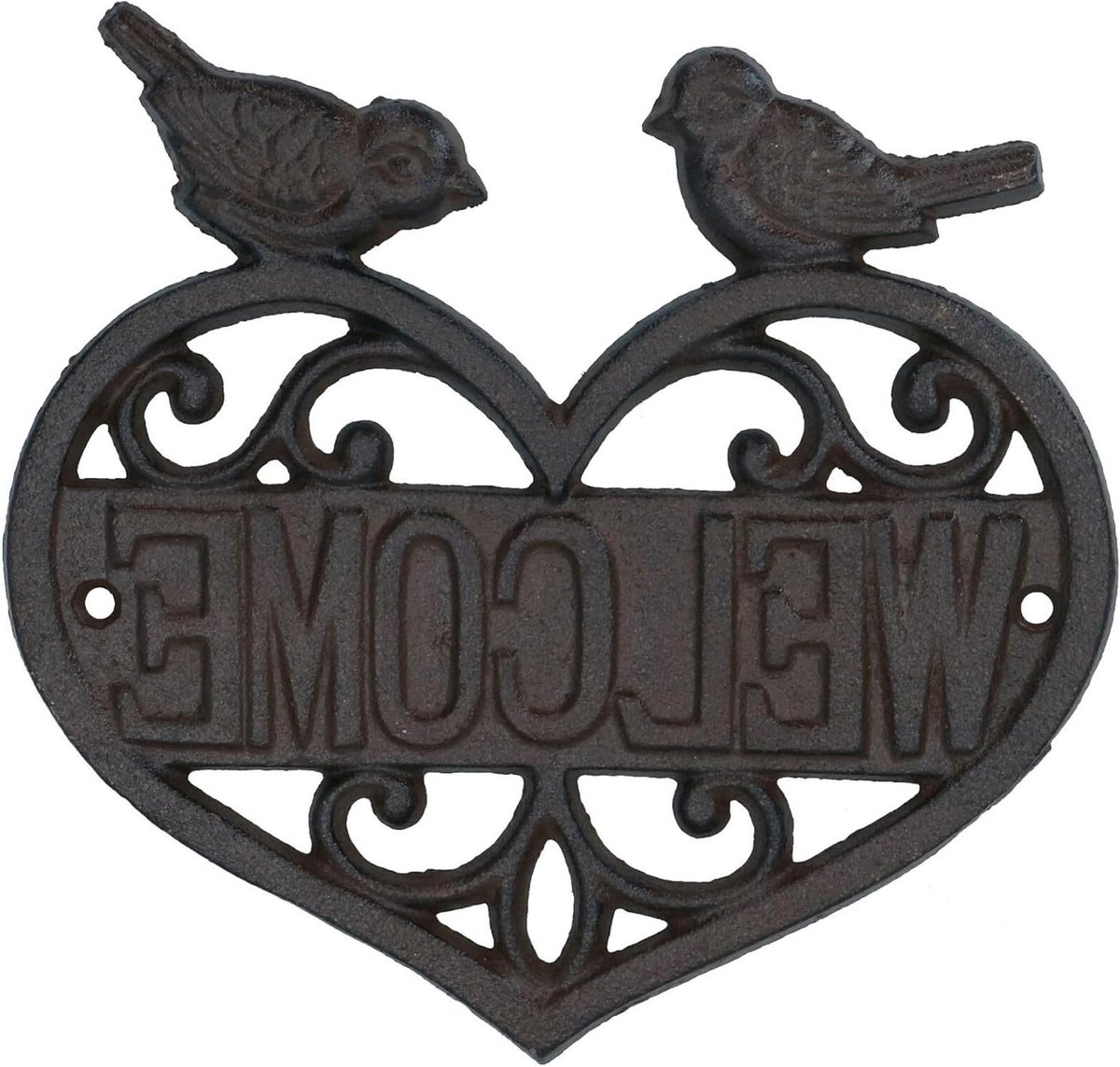 Gietijzeren Welkom Plaquette - Decoratief Bord - Huis Decoratie - Rustieke Afwerking - 18.5 x 18.5 cm - Bruin