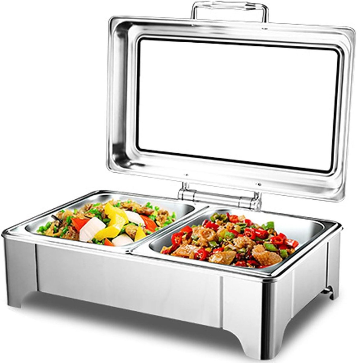 Buffetwarmer Elektrisch - Warmhoudbak - Eten Warm Houden - Zichtbaar Deksel - 58x42x24 cm - Zilver