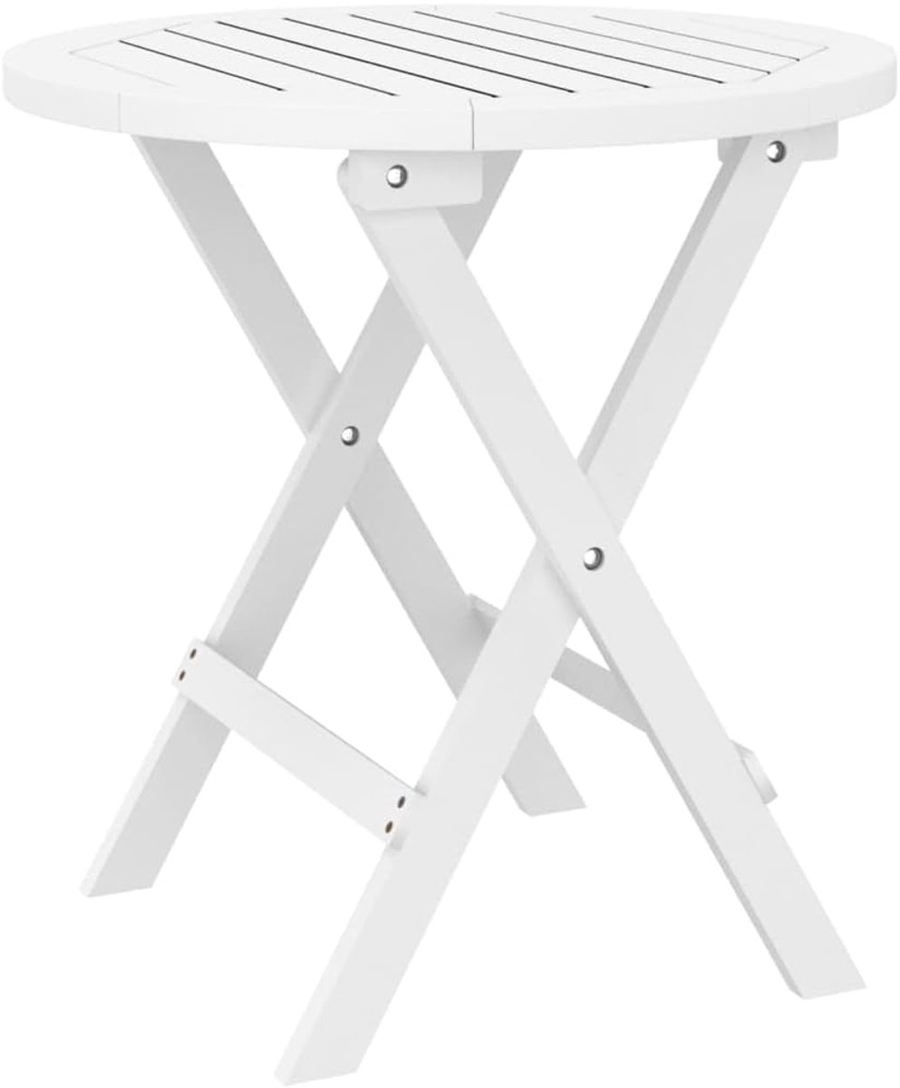 Inklapbare bijzettafel - Ronde tuintafel - Buiten genieten - Massief acaciahout - Ø 46 cm - Wit