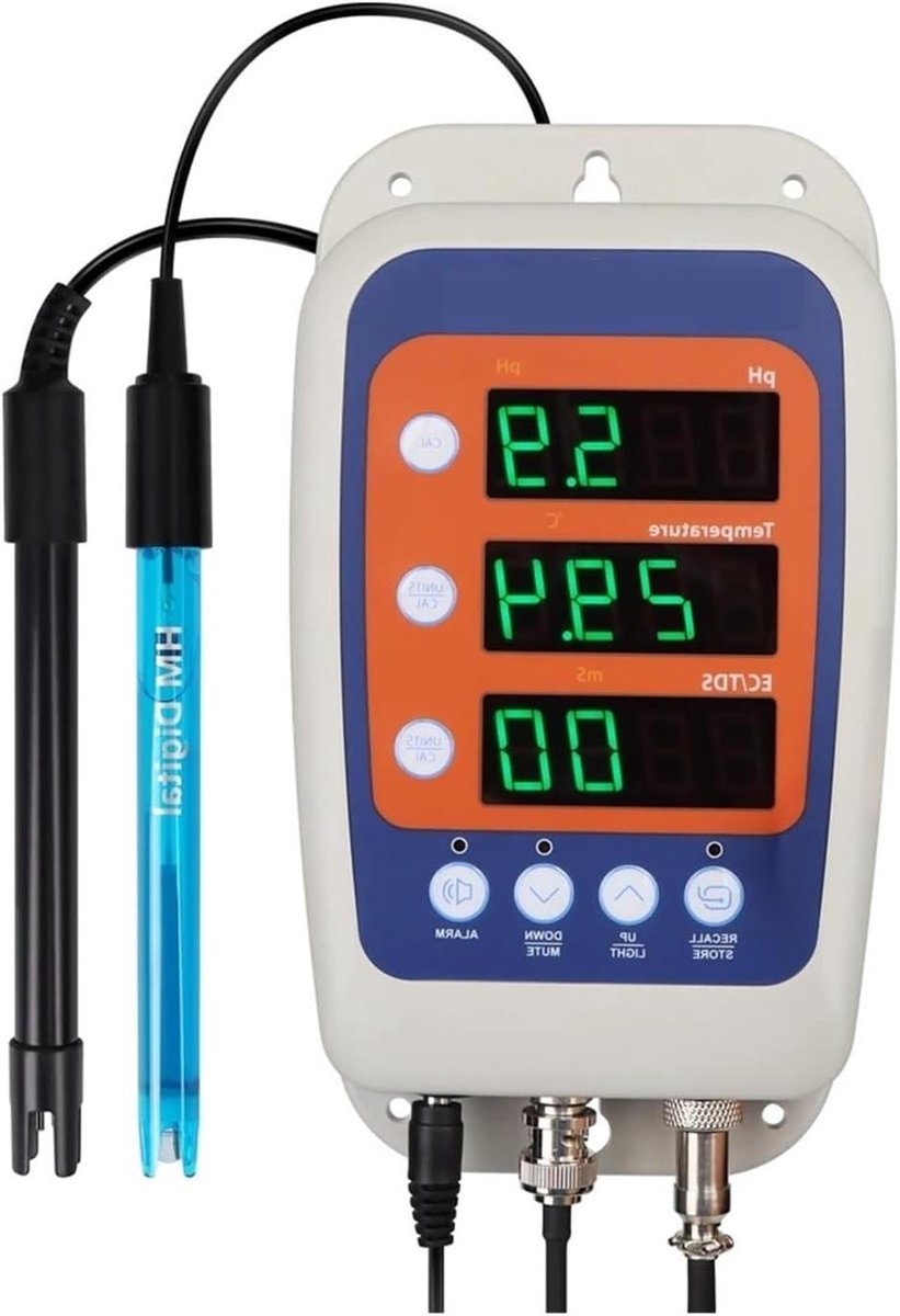 Bodemmeter, 4-in-1 pH-waterkwaliteitstester, temperatuur-EC-ORP-monitor, leidbaarheidsmeter, hydrocultuurdetectie met 2-elektrode-sondesensor -100
