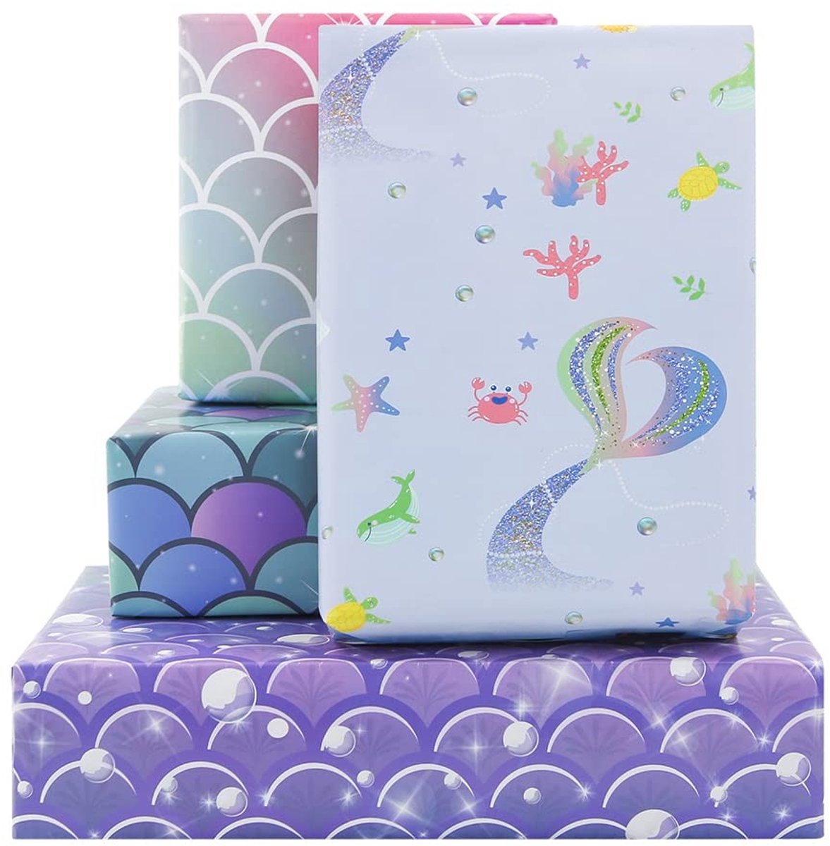 Cosensi- Cadeaupapier Zeemeerminnen - 8 Vellen - 4 Stijlen - Kleurrijk - Verjaardag/Babyfeestjes - 50 x 70 cm per Vel - Inpakpapier