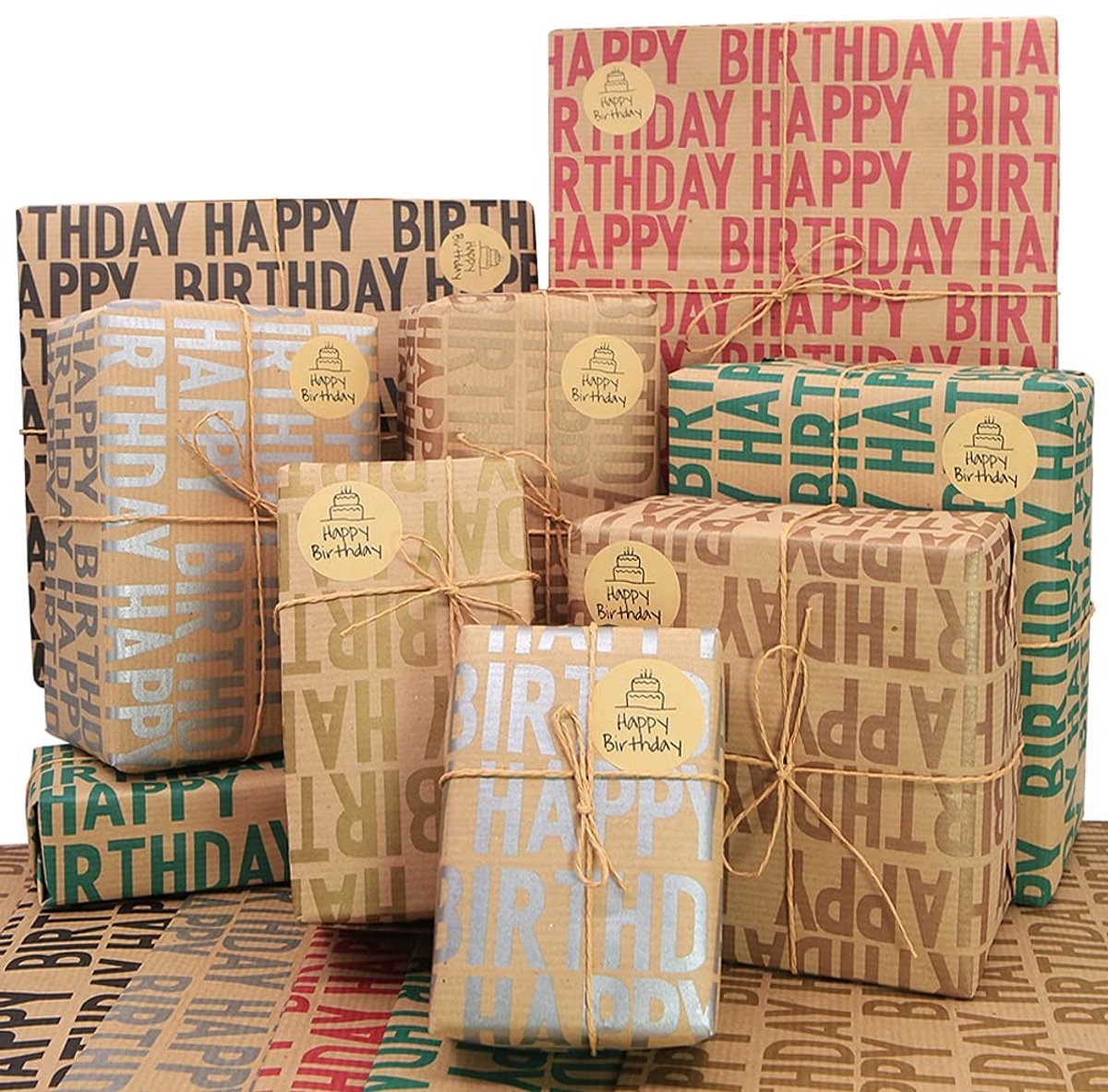 Cosensi- Verjaardagscadeaupapier 12 vellen 70x50 cm - Kraftpapier - Inpakpapier voor verjaardag - Cadeauverpakking - Hoge kwaliteit 85 g/m² - Sterk en grof