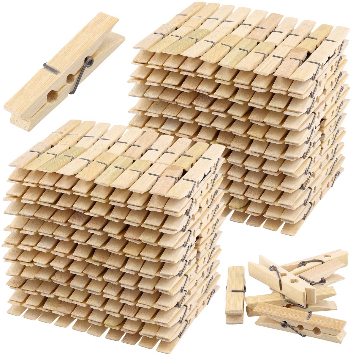Cosensi- Bamboe Haringen 500 Stuks - Kleine Houten Wasknijpers - Duurzaam - Compact - Winddicht - Hoogwaardig Materiaal