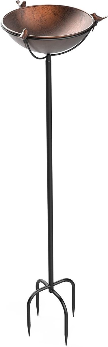 Tuinvogelbad van Metaal met Verstelbare Stand, 26 × 109 cm, Inclusief 3 Vogel Sculpturen voor Buiten en Balkon, Bronzen Afwerking