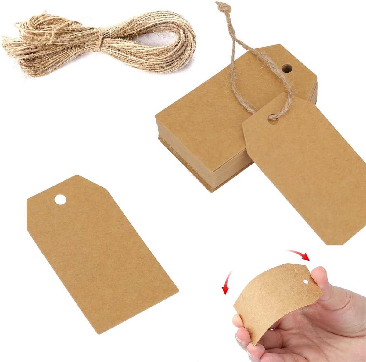 Cosensi- Etiketten Kraftpapier - Cadeaulabels - Labels Karton - Lege Etiketten - Dubbelzijdig Ontwerp - Voorgeboord Gat voor Koord