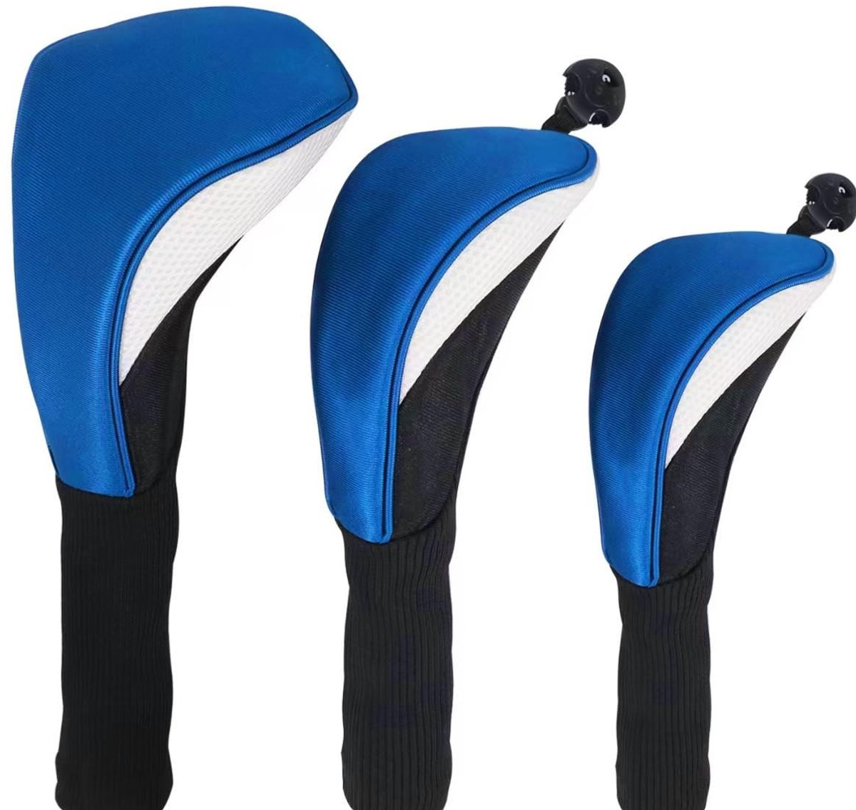 Cosensi- Golfcover Set van 3 - Beschermhoes voor Driver/Hout/Putter - Nylon Composietstof - Blauw/Wit - Afmetingen 31x13 cm - Golfclubhoes