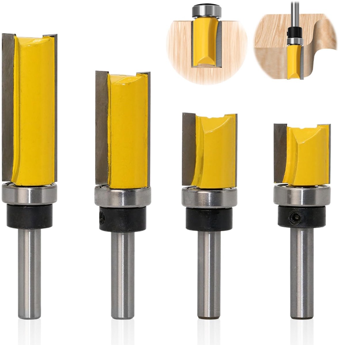 Cosensi- Frezen Set van 4 - Frees Cutter - Groef Cutter - Ball Bearing - Houtbewerking - 8 mm Schacht - Schokbestendig en slijtvast