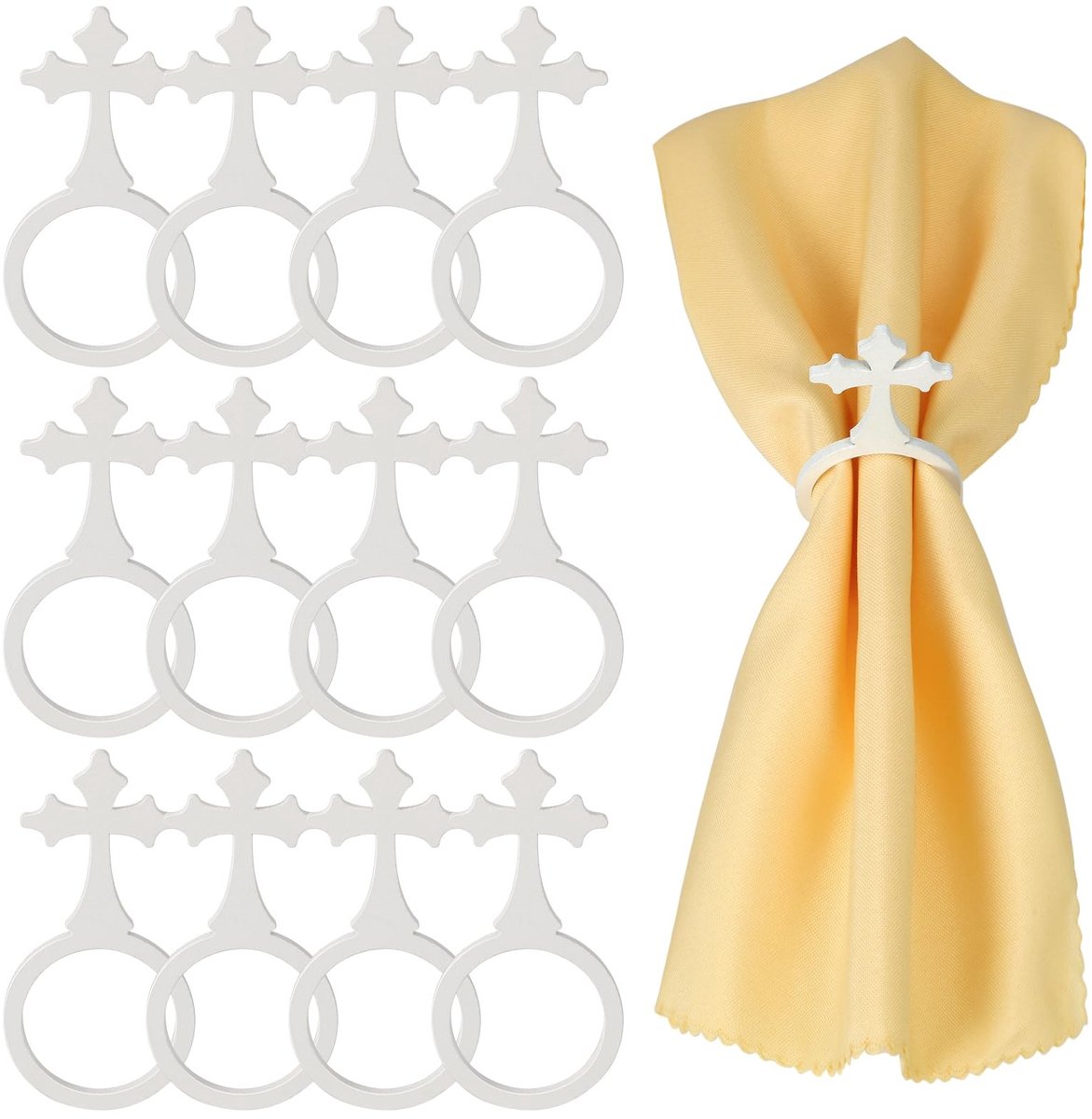 Cosensi- Servetringen 12-delige set - Houten Kruisen - Decoratie voor Pasen - Bruiloft - Diner - 4 cm diameter - Tafeldecoratie