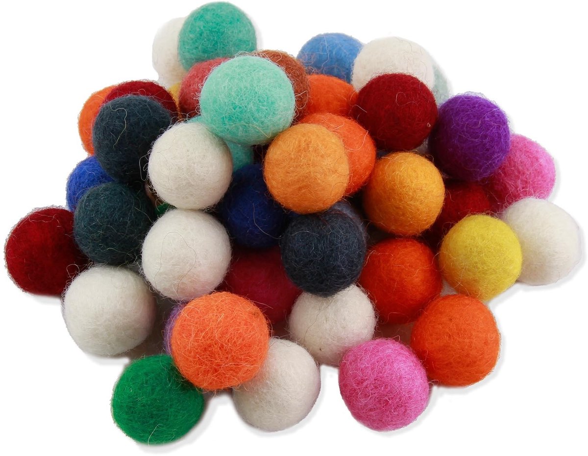 Cosensi- Viltballen 50 stuks - Kleurrijke Wolvilten Kralen - 15 mm Diameter - Handvilten Kralen - Creatief Knutselen - Decoratie Projecten - Knutselballen
