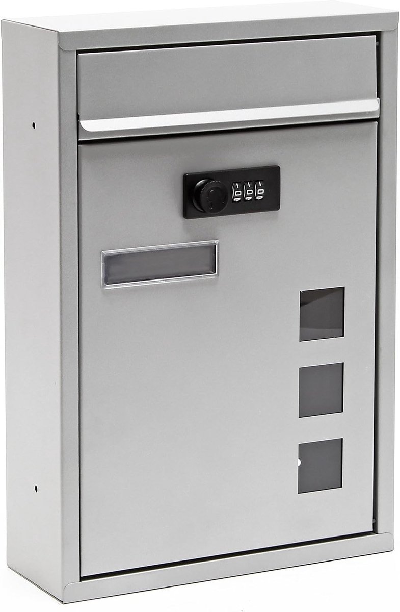 Brievenbus - Wandmodel - Post Ontvangen - Cijferslot - 32 cm hoog - Zilver
