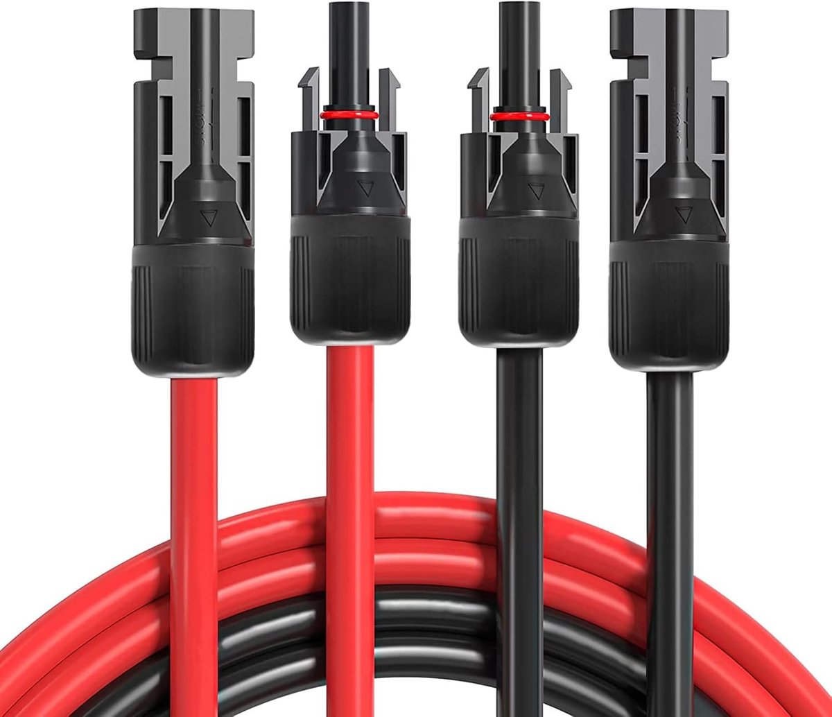 Solarkabel Verlenging - Zonnepaneel Kabel - Energie Opwekken - IP67 Waterdicht - 4mm2 2x1m - Zwart Rood
