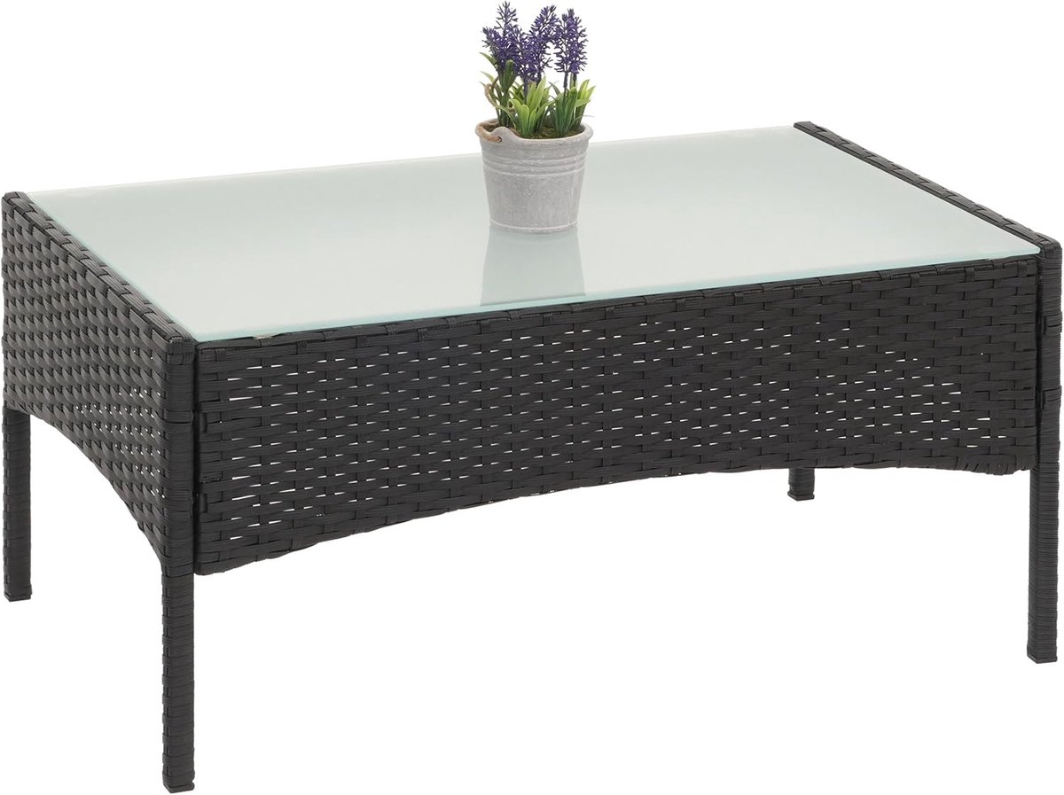 Robuuste Polyrotan Bijzettafel met Glazen Tafelblad - Weerbestendig Sierlijk Meubel