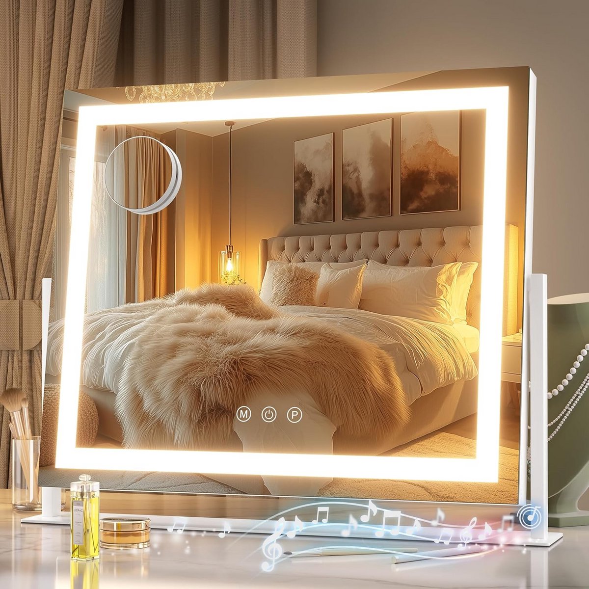 LED Make-up Spiegel met Verlichting, Bluetooth Speaker en 10x Vergroting